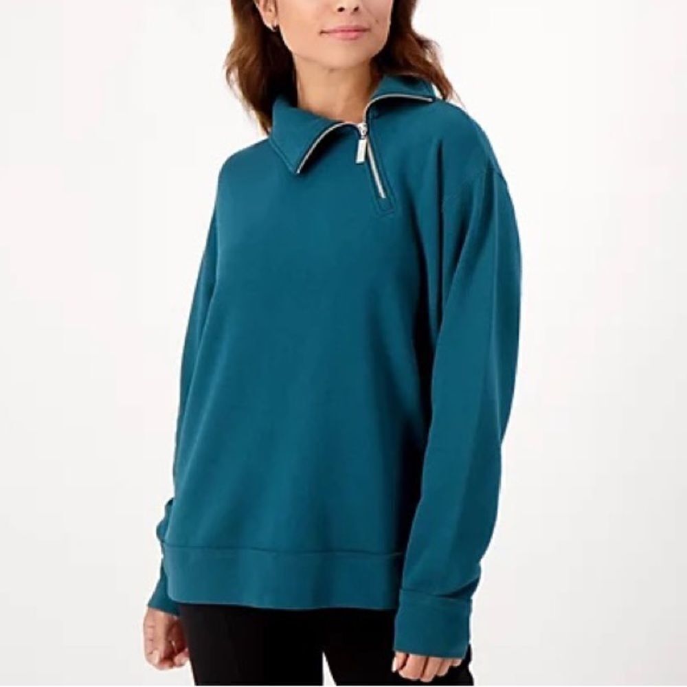 Peace Love World Zip-Neck Cowl Pullover